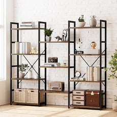 NUMENN Triple Wide 4 Tier Bookshelf, Adjustable Rustic Industrial Style Bookcases with 11 Open Display Shelves, Modern Tall Bookcase Furniture for Bedroom, Living Room and Home Office, Vintage