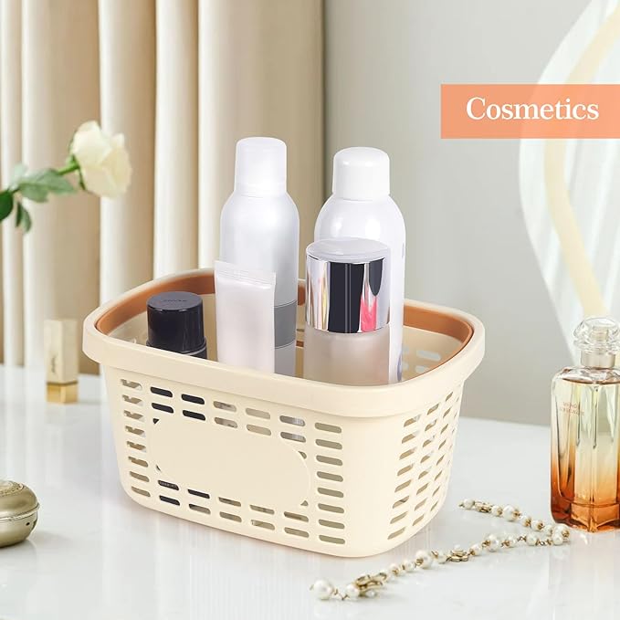 Plastic Shower Caddy Portable,Tote Storage Organizer Basket Bin with Handle for Bathroom,Dorm,College,Camp,Travel,2 Pack,Cream