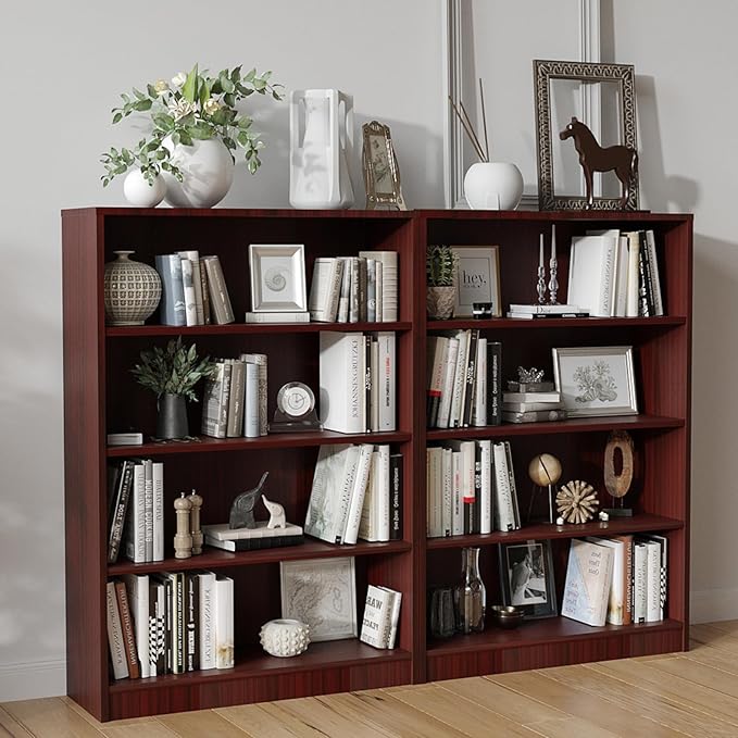Farini 4 Shelf boockase Display Bookcase Freestanding Wooden Bookshelves for Home Office Living Room,48 Inch Height,Mahogany