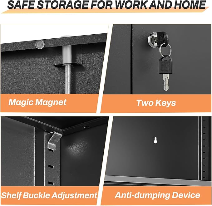 Metal Garage Storage Cabinets with Doors and Adjustable Shelves,70.8" Lockable Storage Cabinet for Home Office,Garage,School