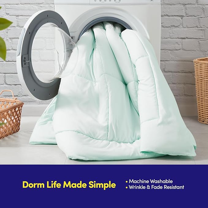 Dorm Room Essentials College Bedding Comforter Set 5 Piece Twin Size Bed in a Bag for College Students Boys and Girls, Twin, Mint