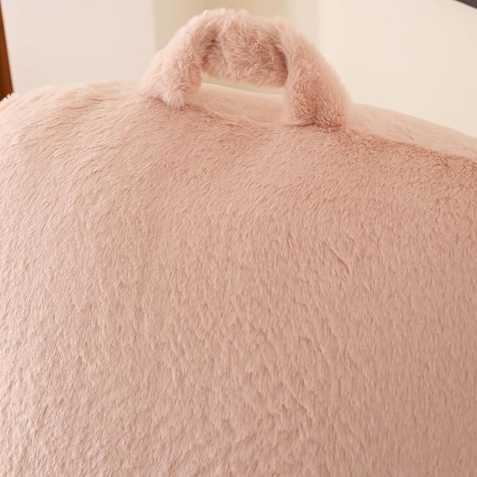 Reading Pillow for Sitting in Bed, Large Backrest Reading Pillow with Arm Rest,Back-Rest Support Cushion for Sit Up on Couch, Sofa, and Floor(Shell Pink Faux Fur, Standard(17"))