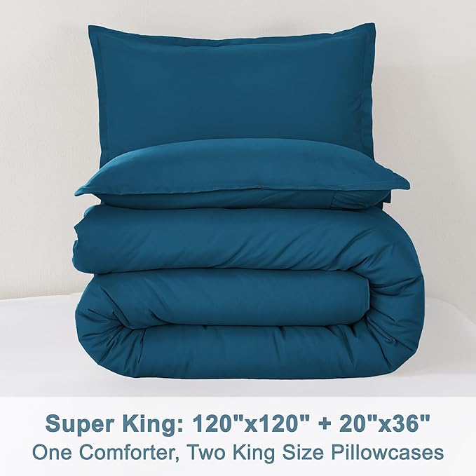Litanika Comforter Set, Lightweight Solid Bedding Comforter Set, Fluffy Down Alternative Bed Set, Teal, Super King