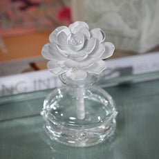 Zodax Grand Casablanca Reed Diffuser - Home Fragrance Oil Diffuser Ideal for Living Room, Bathroom, Office - Porcelain Flower Design - Gift Box Packaging Included - White Rose - 1.69 Oz.