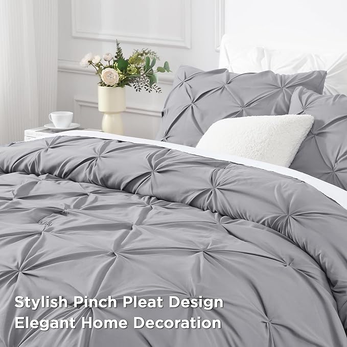 Andency Silver Gray Twin Size Comforter Set(66x90Inch), All Season Down Alternative Bed Set for Boys Kids Teens, 2 Pieces Soft Lightweight Pinch Pleat Bedding Comforters & Sets