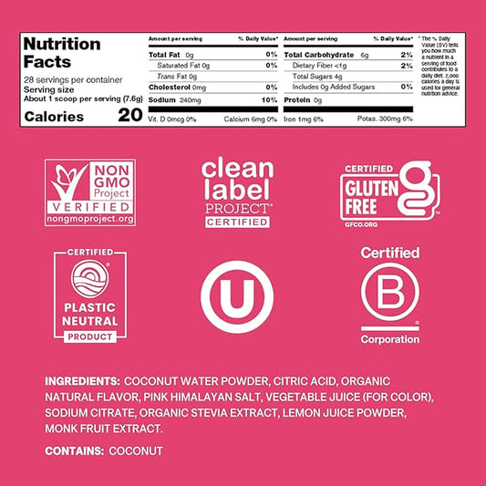 Cure Hydration | Plant-Based Electrolyte Drink Mix | No Added Sugar | Dehydration Relief Powder Made with Coconut Water | Non-GMO | Vegan | 28 Servings Jar - Tropical Punch