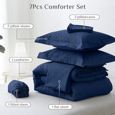 JOLLYVOGUE California King Comforter Set, Ultra-Soft Bed in a Bag Cal King Size 7 Pieces, Oeko-TEX Certified Bedding Set with Down Alternative Comforter, Sheets, Pillowcases & Shams, Navy