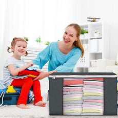 Budding Joy 90 L Large Storage Bags, 10 Pack Clothes Storage Bins Foldable Closet Organizers Storage Containers with Reinforced Handle for Clothing, Blanket, Comforters, Bed Sheets, Pillows (Gray)