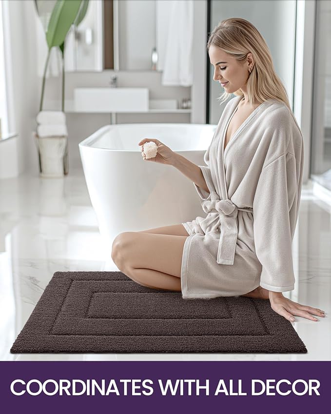 DEXI Bathroom Rug 36x24, Non Slip Washable Bath Mat for Shower Floor, Absorbent Soft Bathmat with Rubber Backing, Quick Dry Microfiber Carpet, Brown