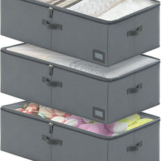10-Inch Under Bed Storage Containers (3-Pack) | Sturdy Sidewalls | Clear Cover & Label Holder | Foldable Closet Organizer | Stores Clothing/Blankets/Wrapping Paper/Toys
