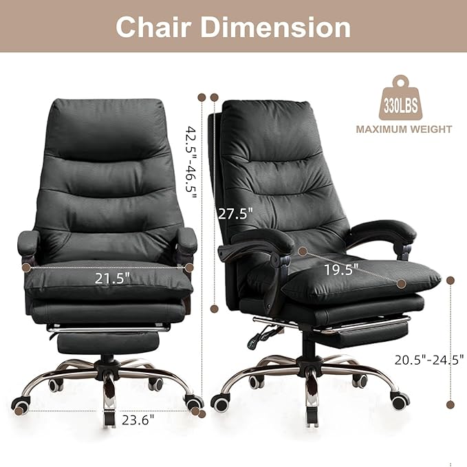Office Chair with Soft Cushion High Back Gaming Chair Executive Desk Chair with Leg Rest Ergonomic Leather Computer Chair for Home Office