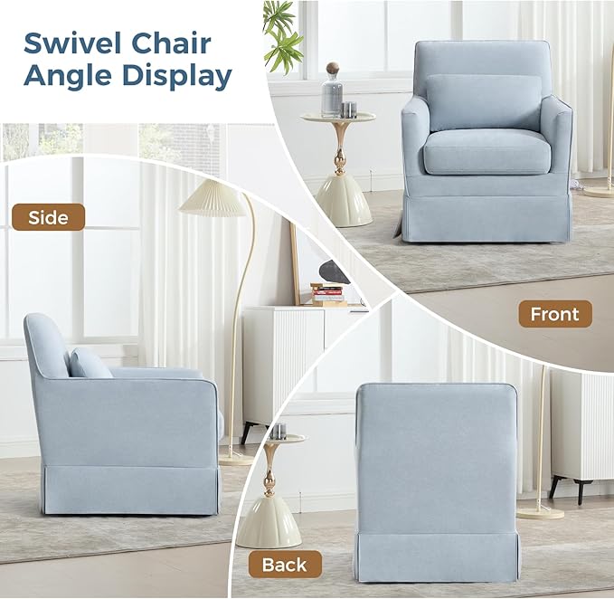 INZOY Swivel Accent Chair Set of 2, Mid Century Modern Chair with Washable Detachable, Comfy Swivel Barrel Reading Chair, Upholstered Square Chair for Living Room Bedroom Small Spaces, Sky Blue