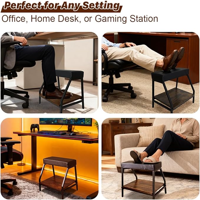 Double Step Under Desk Footrest - 15.7" H Ergonomic Adjustable Foot Stool for Office, Relieves Lower Back & Hip Pressure, Comfortabl Home Office Desk Computer Foot Rest