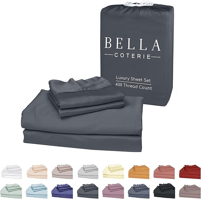 Bella Coterie Luxury Bamboo Viscose King Size Sheet Set | 100% Organically Grown | Ultra Soft | Cooling for Hot Sleepers | 18" Deep Pocket [Charcoal Grey]