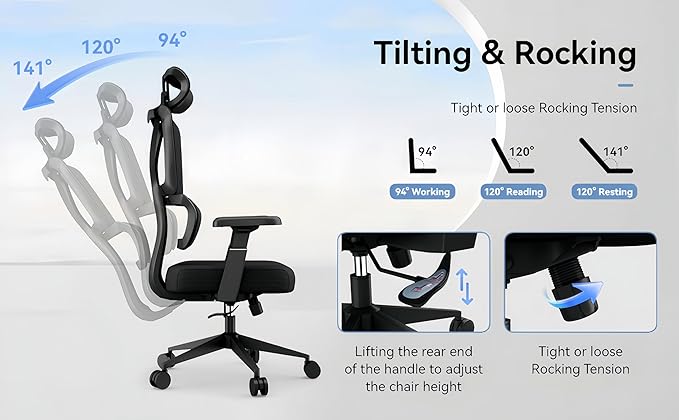Ergonomic Office Chair, Black high-Back Office Chair, Lumbar Support Office Chair Suitable for Home Reading, Business Meetings and Home Office.