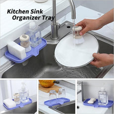 Silicone Bathroom Soap Dishes with Drain Spout-Bathroom and Kitchen Sink Organizer,Sponge Holder,Dish Soap Tray,Perfect for Dispenser,Scrubber,Bottle on Sink or Counter-Light Purple 9.6