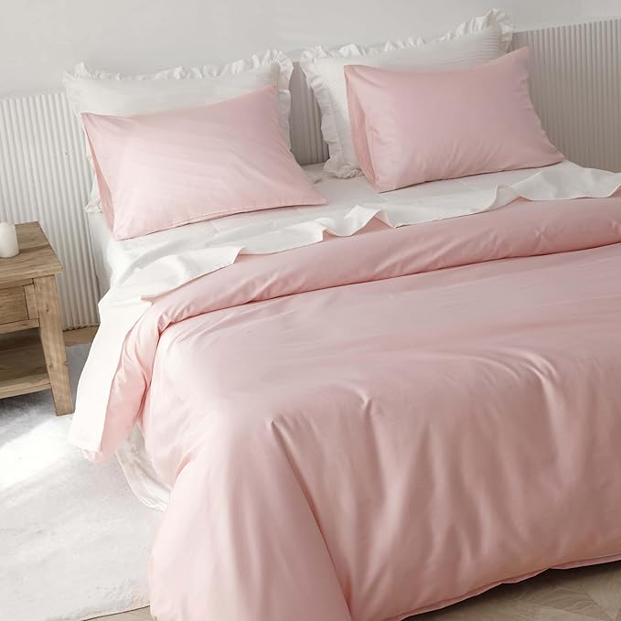HeimenAogo Egyptian Cotton Duvet Cover Twin/Twin XL Sateen Weave, Silky Soft and Breathable Bedding Set with Zipper Closure, Long Staple Cotton Bed Linen 2Pcs, Cherry Blossoms Pink