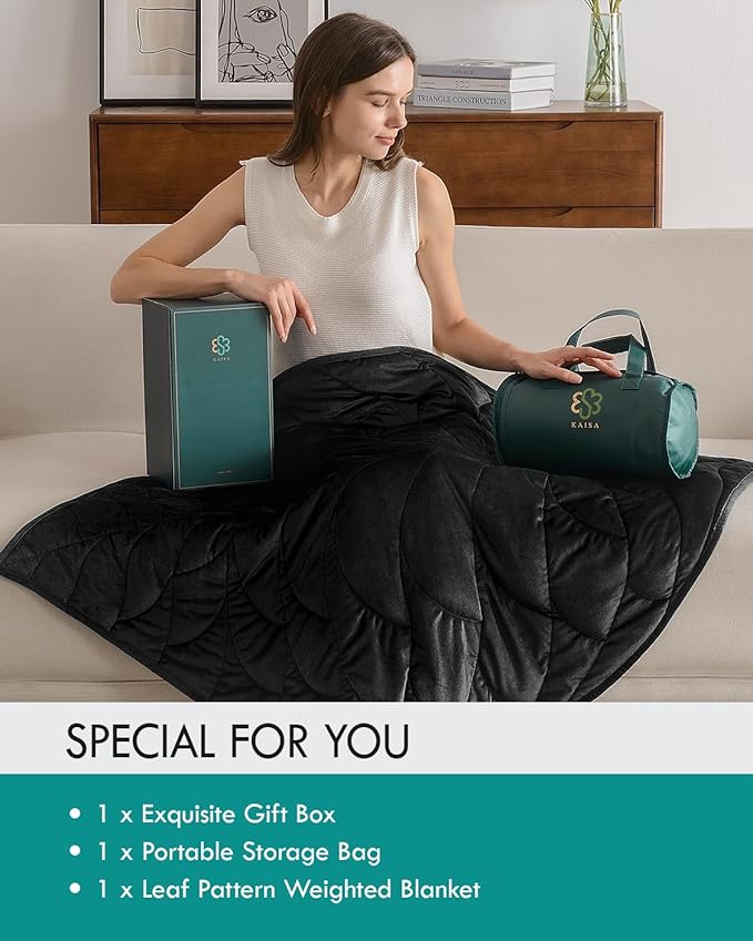 Kaisa Weighted Blanket for Adults (7 lbs, 41" x 53"),Soft Weighted Lap Blanket Machine Washable, Small Heavy Blankets with Glass Beads for Travel & Sleep,Black