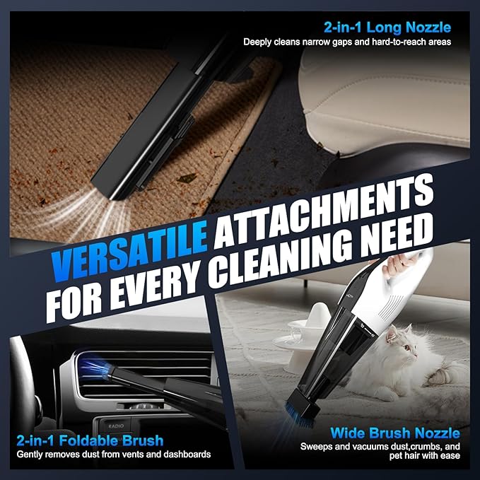 Car Handheld Vacuum Cordless Car Vacuum Cleaner for Drivers, Office, Home & Pet Hair, with True Brushless Motor, Ultra-Strong Suction, Large Battery & Big Dust Cup, Type-C Fast Charging