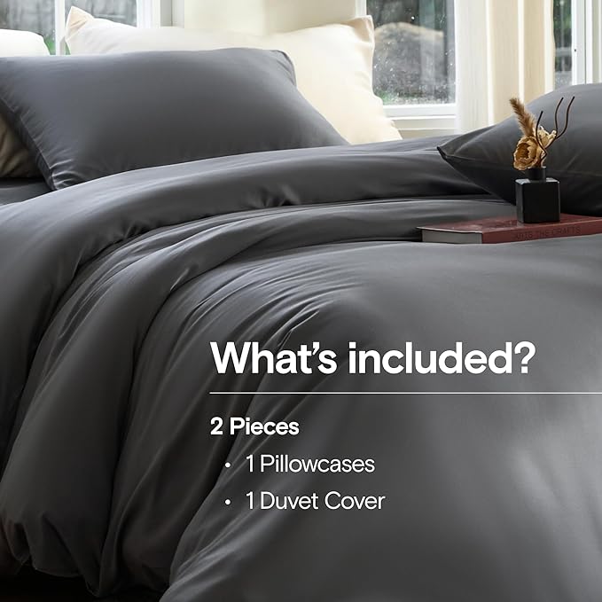DOZ Duvet Cover Set, 100% Viscose derived from Bamboo, Organically Grown, Buttery Soft, Cooling Duvet Covers, High GSM, 1 Duvet Cover and 1 Pillowcase, 70"x90" (Storm, Twin/Twin XL)