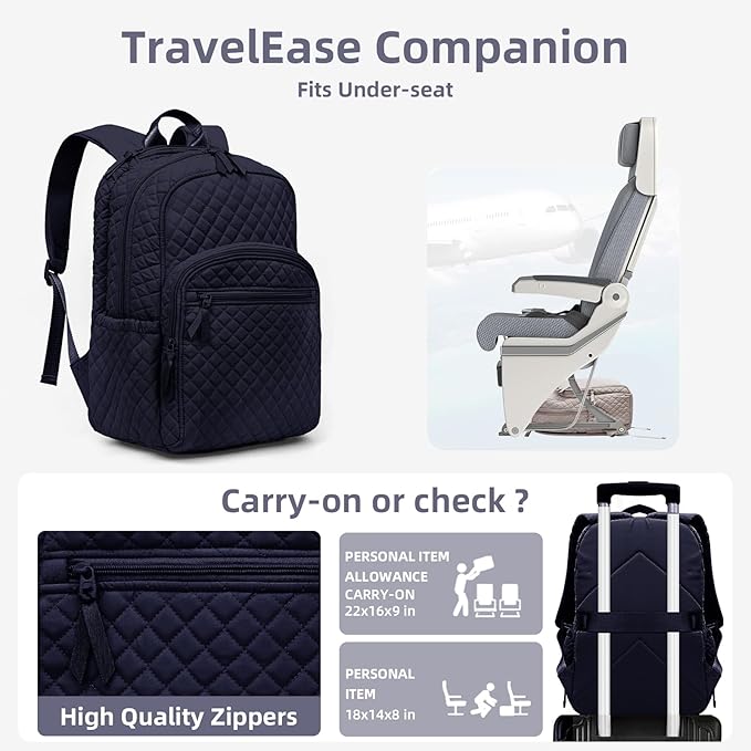 Backpack for Women,College Backpack,Quilted Casual Daypack,Waterproof Bookbag for 17Inch Laptop