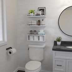 WOPITUES Floating Shelves for Wall with Cube Shelf, Wall Shelves with Metal Rail for Decor, Bathroom Organizers and Storage, Over Toilet Shelves for Bathroom, Toilet Paper-White