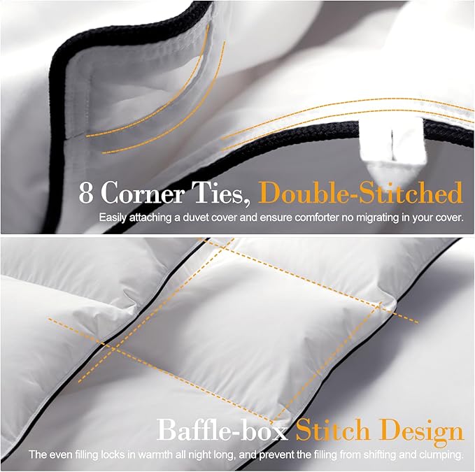 Down Fibers Comforter Oversize King Size,Luxurious All Seasons Hotel Collection Duvet Insert,54 Oz High Bulkiness Medium Warmth,Fluffy & Breathable for Bedroom, Guestroom, Hotel (White,120x98)