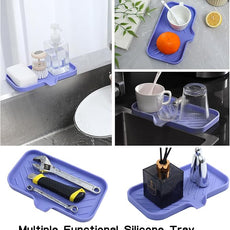 Silicone Bathroom Soap Dishes with Drain Spout-Bathroom and Kitchen Sink Organizer,Sponge Holder,Dish Soap Tray,Perfect for Dispenser,Scrubber,Bottle on Sink or Counter-Light Purple 9.6