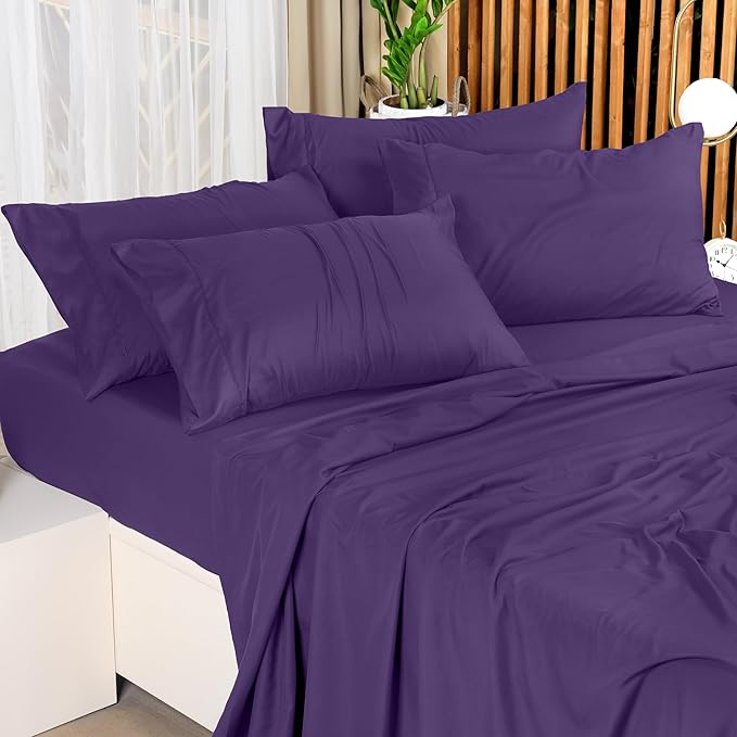 Utopia Bedding King Sheet Set – 4 Piece Bed Sheets for King Size Bed, Soft and Breathable Microfiber, Includes 1 Fitted Sheet, 1 Flat Sheet and 2 Pillowcases (Egg Plant)