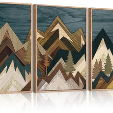 BINCUE Extra Large Mountain Wall Art Set of 3 Moon Froest Wall Decor Nature Landscape Art Print for Living Room Bedroom Office 24x36 Inches