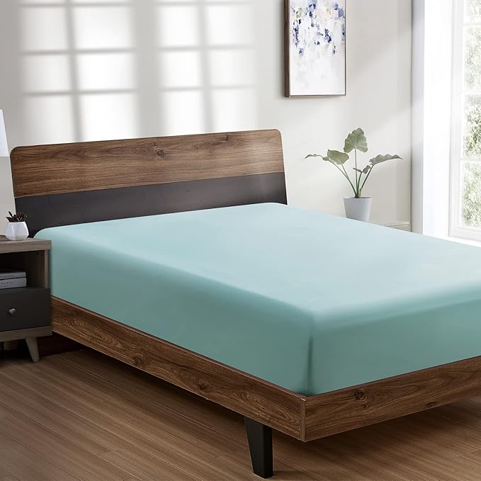 FreshCulture California King Fitted Sheet Only - Hotel Quality Fitted Sheet - Ultra Soft & Breathable - Brushed Microfiber - Deep Pocket - Cooling Fitted Sheets for Cal King Size Bed (Spa Blue)