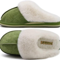KuaiLu Womens Fluff Dual Memory Foam Slippers Ladies Cozy Arch Support Warm Scuff Slippers Slip on Comfy Winter House Shoes with Non-Slip Indoor Outdoor Hard Sole