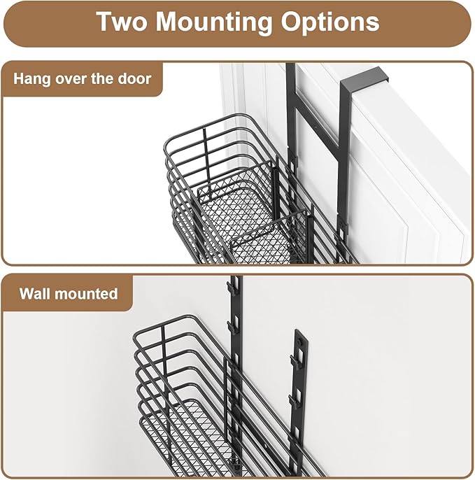 7-Tier Over The Door Organizer, Shower Caddy Hanging &Wall Mounted Hair Tool Organizer/Hair Dryer Holder Adjustable, Behind Door Storage for Bathroom Bedroom Closet Cabinet Pantry Kitchen