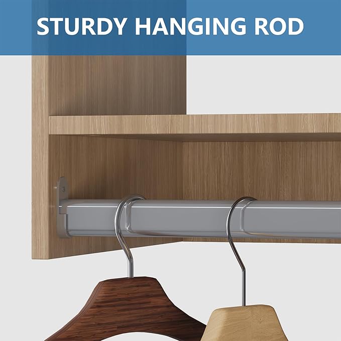 Modular Closet Organizer, 84" Wide Tower System with Hanging, Wooden Closet Storage for Walk-In and Bedroom, Wall-Mounted Wardrobe Organizer Kit