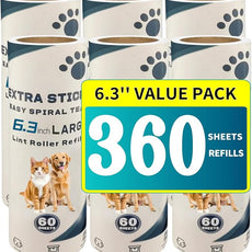 Large Lint Roller Refills for Pet Hair 6.3 Inch 360 Sheets Extra Sticky Fluff Roller Supplement for Cat and Dog Hair Removal Clothes Carpet Couch Floor Remove dust