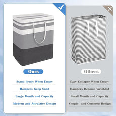 BlissTotes 3-Pack Laundry Basket, Freestanding＆Waterproof Laundry Hamper, Collapsible Tall Clothes Hamper with Easy Carry Handles for Clothes, Towels in the Family and Dorm,Gradient Grey,125L