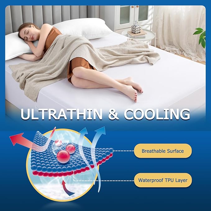 Queen Zippered Mattress Encasement, Waterproof Zipper Mattress Protector, Breathable, Noiseless, Machine-Washable Zip Mattress Cover，Fitting 7" - 15" Deep Mattress