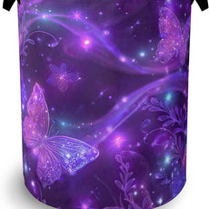 Purple Butterfly Laundry Hamper,Sparkling Dirty Clothes Laundry Basket with Handles Waterproof Oxford Cloth Storage Basket for College Dorms Bathroom Bedroom 16