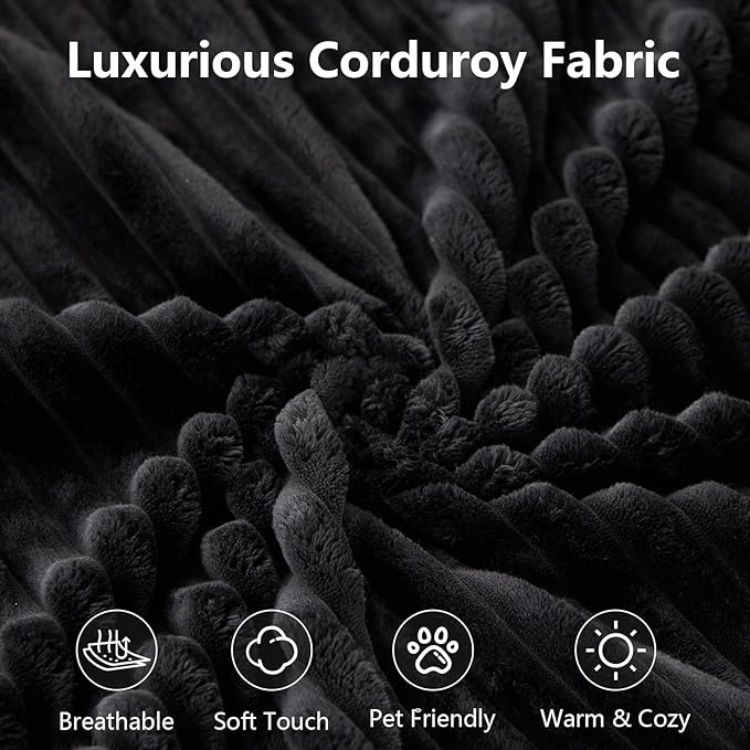 166.9" Cloud Sectional Couch with L-Shape Chaise, Upholstered Corduroy Couches Sleeper with Deep Seat, Modern Modular Comfy Sofa Chaise Longue for Living Room Bedroom, No Assembly Required, Black