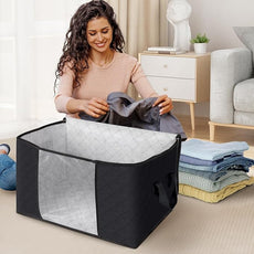 Fab totes Storage Bags,Clothes Blanket Storage Bins Foldable Closet Organizers with Reinforced Handle for Home Dorm Storage and Organization,Fabric Bags for Organizing Sheets,Clothing (Black,6 Pack)