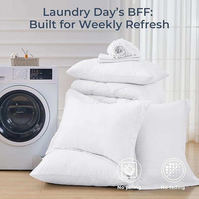 HEVUMYI Full Comforter Set - 7-Piece All Season Bed in a Bag Full, Ultra Soft Bedding Set with Comforter, Flat Sheet, Fitted Sheet, Pillowcases, Pillow Shams, White