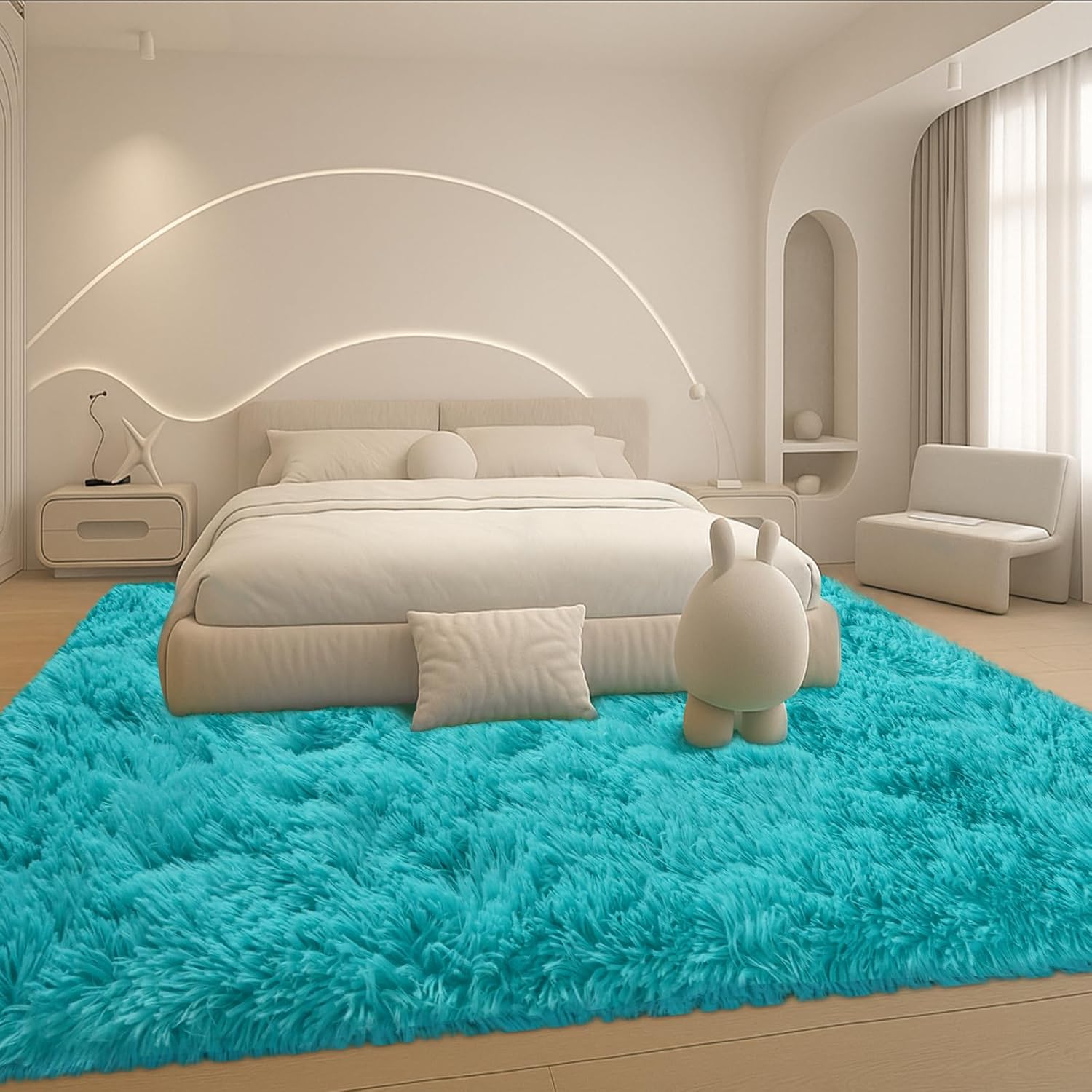 8x10 Area Rugs Living Room, Beige Large Plush Fluffy Bedroom Carpet, Non-Slip Upgraded Indoor Thick Soft Rug, Modern Plush Carpet Suitable for Kids Home Decor Aesthetics Dorm. Dormly