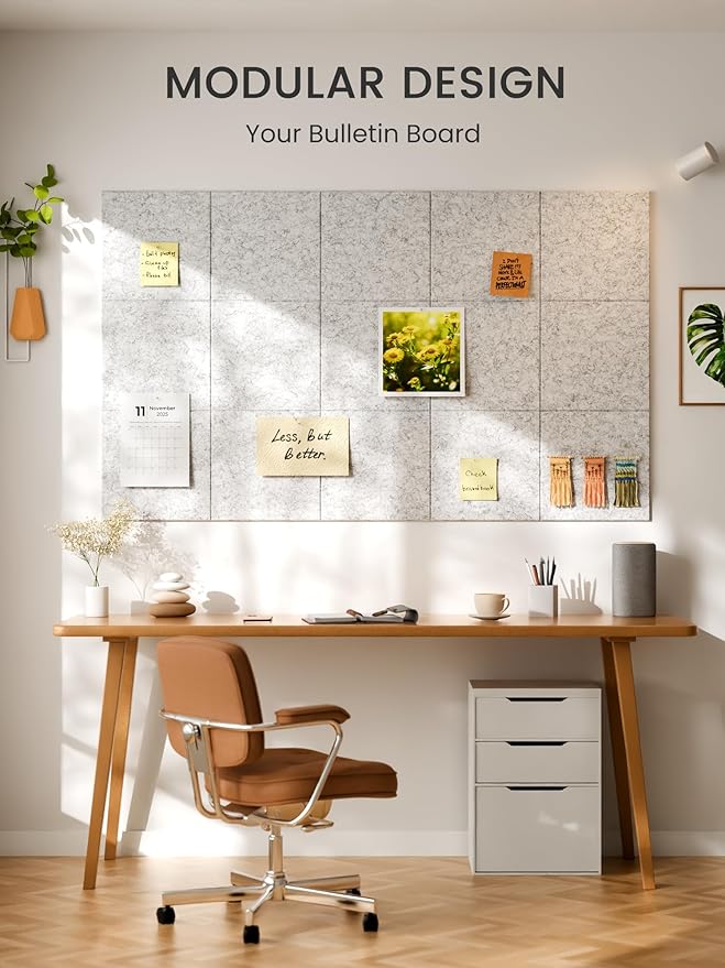 Bumusty Large Cork Board 36"x24" Alternative - 6 Pack Felt Wall Tiles with 40 Safe Removable Adhesive Tabs, 30 Pushpins, Cork Boards for Walls Pin Board Bulletin Board Office Decor (Marble Gray)