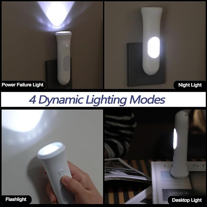 4 in 1 Emergency Lights for Home Power Failure,Rechargeable LED Flashlight Plug in Wall, Automatic Turn-On Power Outage Night Light Flashlight for Hurricane Preparedness Items