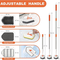 Long Handled Scrub Brush for Shower，3-in-1 Cleaning Brushes with 3 Different Function Cleaning Heads Brush for Shower Cleaning Bathroom Kitchen Walls Tub Tile