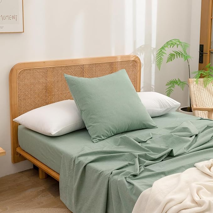 BESTOUCH 100% Washed Cotton Pillowcase for Hair and Skin Linen Feel Soft Comfortable Breathable 2 Set Pillow Case with Envelope Closure Solid Bright White King 20x36 Inches