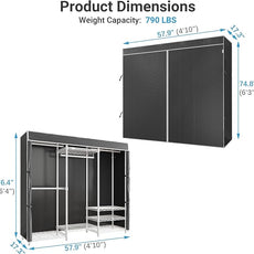 VIPEK V5C Medium Covered Clothes Rack Heavy Duty Portable Closet Wardrobe, Freestanding White Clothing Rack with Grey Upgarded Polyester Cover, Adjustable Custom Closet Rack, 57.9