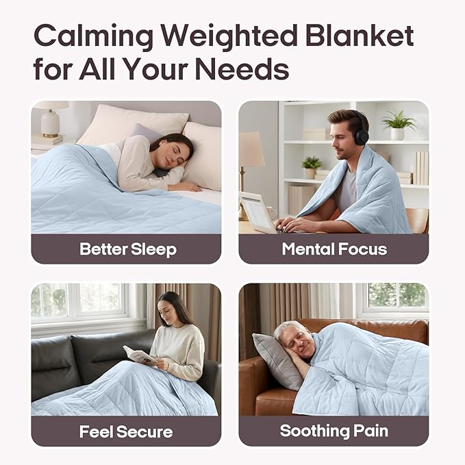 ZonLi Weighted Blanket for Adults(60"x80",15lbs, Light Blue) Queen Size High Breathability Cooling Heavy Blanket, Soft Material with Premium Glass Beads,All-Season.