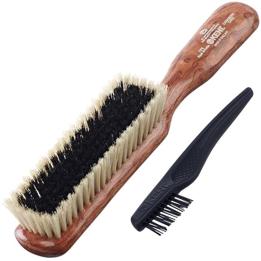 Kent CP6 Clothes Brush. 100% Natural Black & White Boar Bristle Lint Remover Especially for Cashmere, Wool and Silk for Keeping Delicate Fabrics Free from Fibres, Fluff and Pet Hair. Made in England