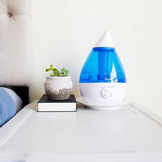 Crane Ultrasonic Cool Mist Teardrop Humidifier for Baby Nursery, Bedroom, Office, Large Room, Adjustable Humidity, Auto Shut-Off, Easy Clean Blue & White 1 Gallon